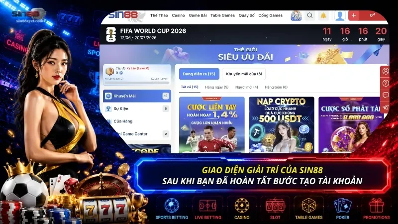 Giao diện giải trí chính của cổng cược khi bạn đã hoàn tất bước tạo account